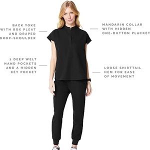 FIGS Black Rafaela - Mandarin Collar Scrub Top - L / Graphite